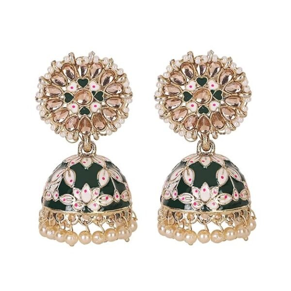 Stylish gold plated traditional Jhumki earrings for women and girls, perfect for weddings, festivals, and ethnic outfits.