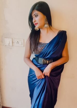 Women's Blue Satin Saree with Handwork Tassels and Unstitched Blouse