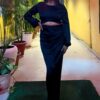 Full Sleeve Bodycon Dress for Women with Front Slit - Elegant Evening Wear