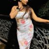 Women's Multicolor Fabric Blend Sleeveless Maxi Bodycon Dress - Elegant and Comfortable