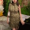 Women Stylish Nature Green Floral Trapeze Dress with Vibrant Floral Print