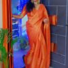 Kanjivaram Soft Silk Saree in Yellow Mustard with Blouse Piece