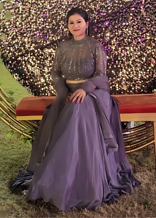 Women's Georgette Lehenga Choli in Purple - Semi-Stitched Free Size