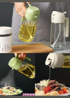 2-in-1 Glass Oil Sprayer and Dispenser Bottle for Cooking (500ml), Perfect for Salads, Baking, and Air Frying.