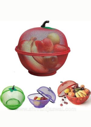 Red Large Shape Fruits Basket with Net Cover – 28.5cm Size, 1L Capacity for Kitchen & Dining.