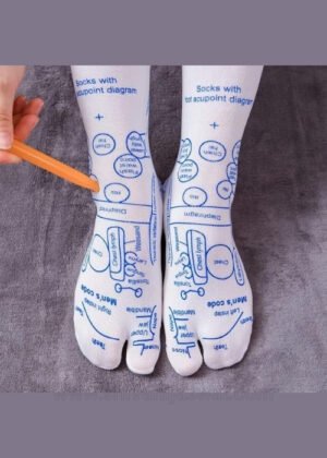 Acupressure Reflexology Socks with Printed Foot Chart and Massage Stick for Men & Women