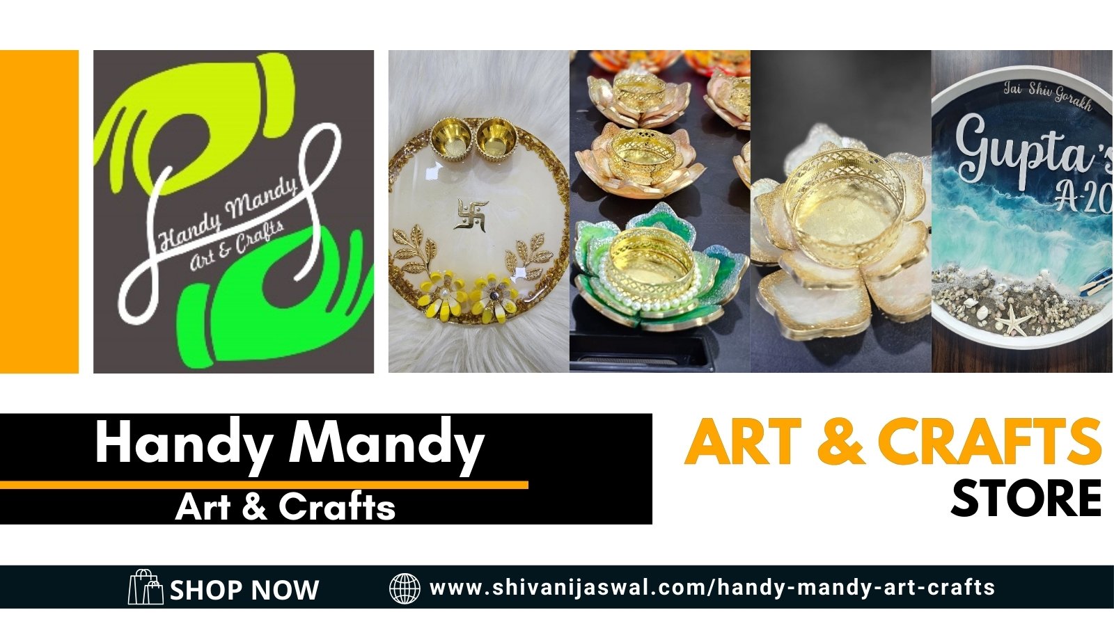 Handy Mandy Art & Crafts by Shrastha Agarwal, showcasing Texture Art, Resin Art, and Clay Paintings to enhance your home with elegance and creativity.