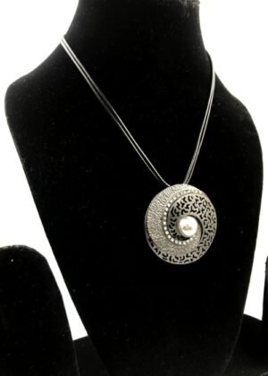Grey Mushroom Pendant Necklace with Delicate Bead – Boho Nature-Inspired Jewelry.