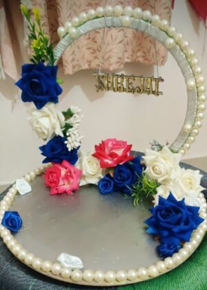 Bring elegance to your pooja & wedding décor – Order this Handmade Floral Pearl Pooja Thali now!