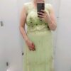 Elegant Evening Gown – Lime Green Net with Floral Embroidery