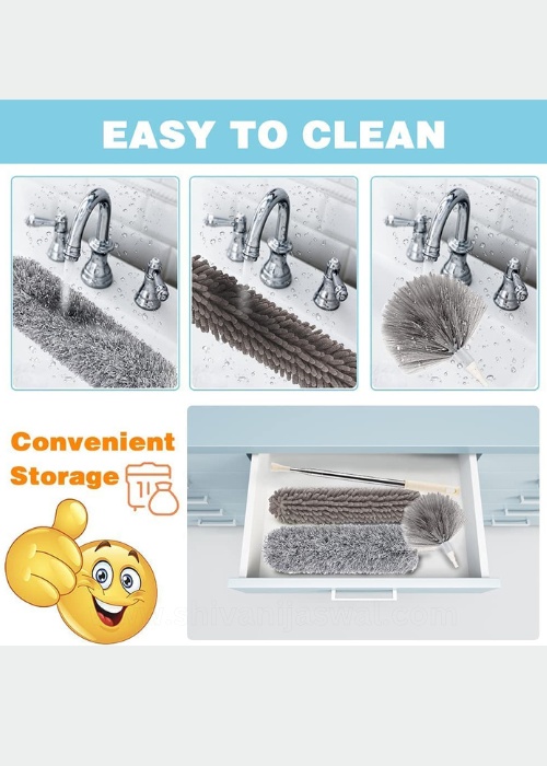 3-in-1 Microfiber Duster Set – Extendable & Washable - Shivani Jaswal 3-in-1 Microfiber Feather Duster with Extendable Pole