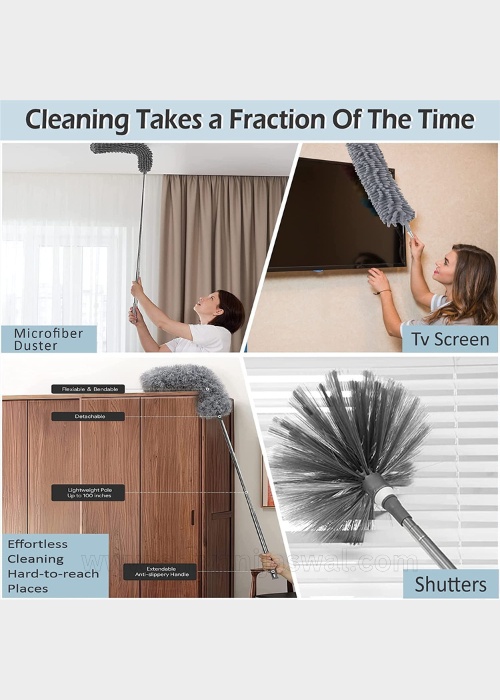 3-in-1 Microfiber Duster Set – Extendable & Washable - Shivani Jaswal 3-in-1 Microfiber Feather Duster with Extendable Pole