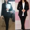 Cotton Blend Women's Blazer Pant Inner Three-Piece Set Black – Versatile Outfit for Women