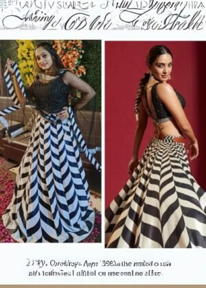 Women Black and White Ethnic Lehenga cum Skirt with Designer Blouse Set