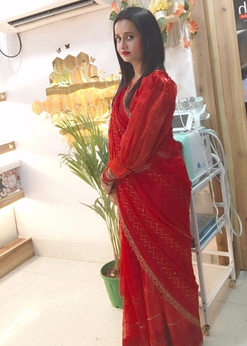 Glamorous Ready To-Wear Lehenga Saree – Faux Georgette with Embroidery Moti Work - Shivani Jaswal Ready To Wear Lehenga Saree in Faux Georgette with Embroidery Moti Work