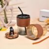 Stylish Glass Mug – Heat-Resistant, Anti-Skid, Reusable with Lid & Straw