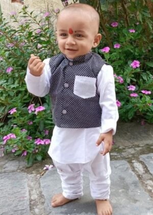 Baby Boy's Cotton Silk Jacket Kurta Pyjama Set – Elegant Traditional Outfit