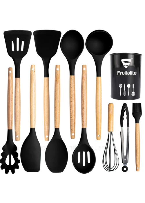 Fruitalite 12-Pc Silicone Kitchen Utensil Set – BPA Free - Shivani Jaswal Fruitalite Silicone Kitchen Utensils – 12-Piece Non-Stick Cooking Set