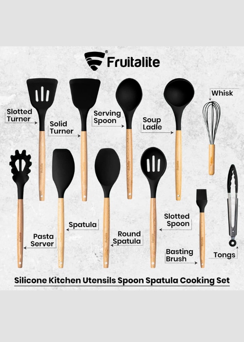 Fruitalite 12-Pc Silicone Kitchen Utensil Set – BPA Free - Shivani Jaswal Fruitalite Silicone Kitchen Utensils – 12-Piece Non-Stick Cooking Set