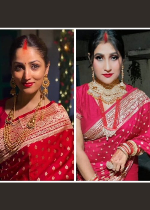 Women's Kanjivaram Zari Woven Soft Silk Saree in Red - Shivani Jaswal Women's Kanjivaram Zari Woven Soft Silk Saree in Red with Blouse Piece.