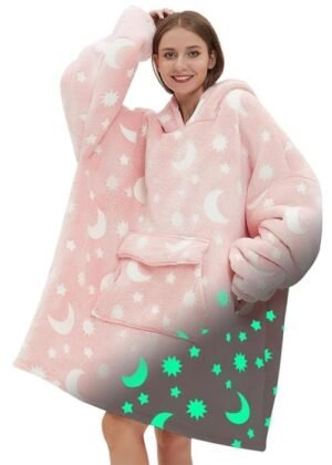 Glow-in-the-Dark Oversized Blanket Hoodie – Cozy Flannel Hooded Sweatshirt