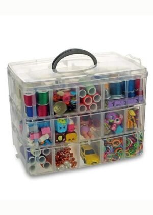 3-Layer 30-Grid Transparent Plastic Storage Box with Adjustable Compartments for Jewelry & Crafts.