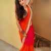 Women's Georgette Half-Half Saree with Mirror Lace Border & Designer Blouse – Perfect for Weddings & Festive Occasions.