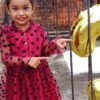 Girls Knee-Length Heart Print Full-Sleeve Casual Dress