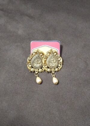 Antique Gold-Plated Pearl Drop Earrings for Women