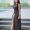 Women’s Criss Cross Neck Long Dress with Leg Slit