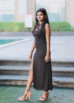 Women’s Criss Cross Neck Long Dress with Leg Slit