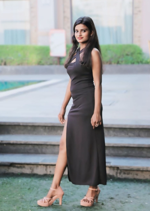 Women’s Criss Cross Neck Long Dress with Leg Slit - Shivani Jaswal Women’s Criss Cross Neck Long Dress with Leg Slit
