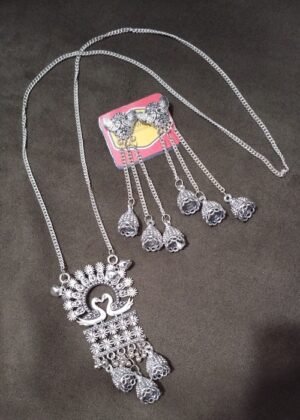 Oxidized Silver Jhumka Necklace & Earrings Set for Women