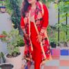 Red Embroidered Kurta Set with Straight Bottom & Contrast Dupatta
