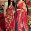 Ethnic Red Saree with Golden Embroidery & Floral Motifs
