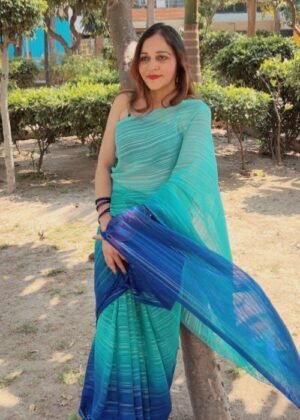 Women's Satin Striped Printed Saree with Blouse Piece – Elegant Festive Wear