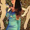 Sexy Blue Sequin V-Neck Side Slit Gown for Women