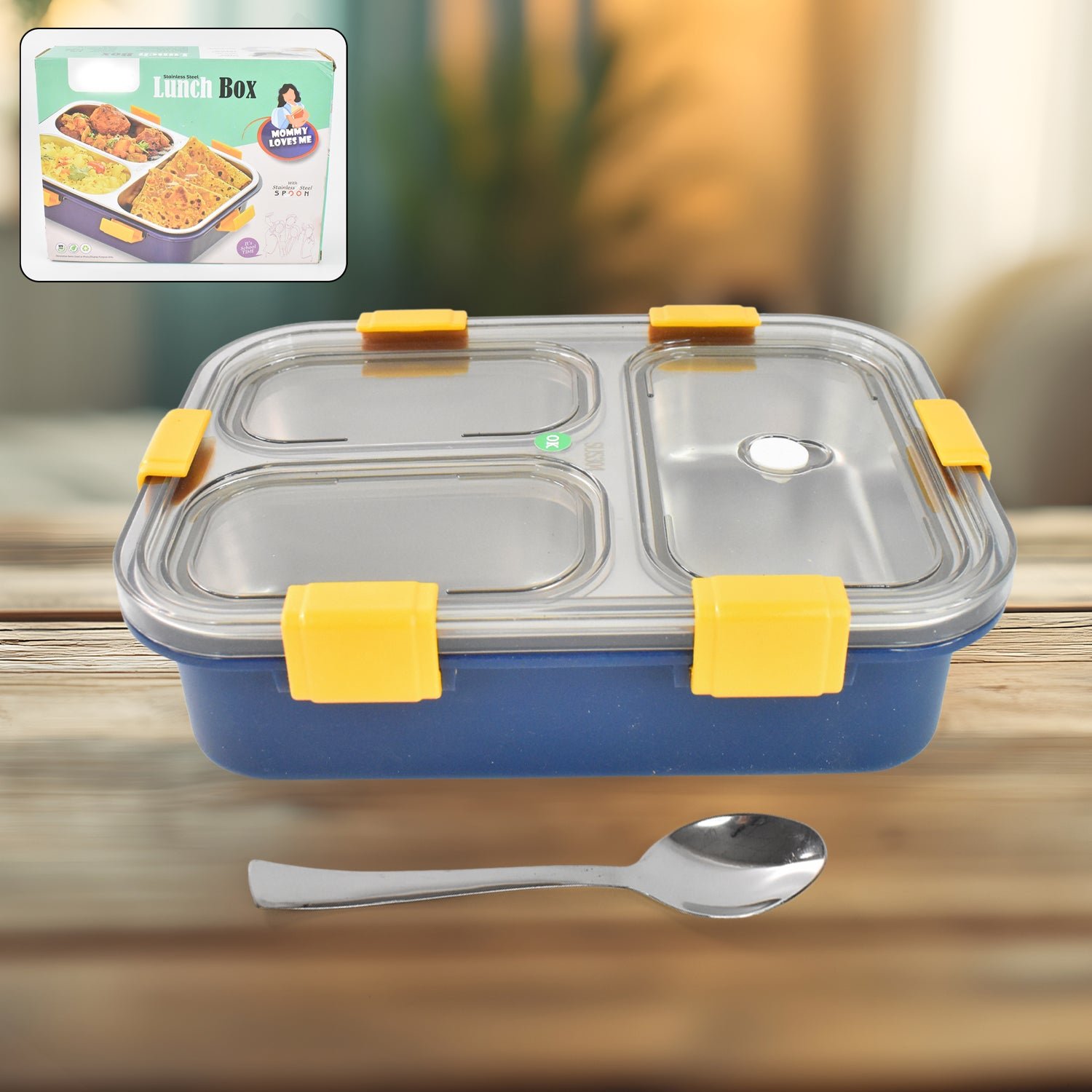3 Compartment Transparent Stainless Steel Lunch Box for Kids - Shivani Jaswal 3 Compartment Transparent Stainless Steel Lunch Box for Kids