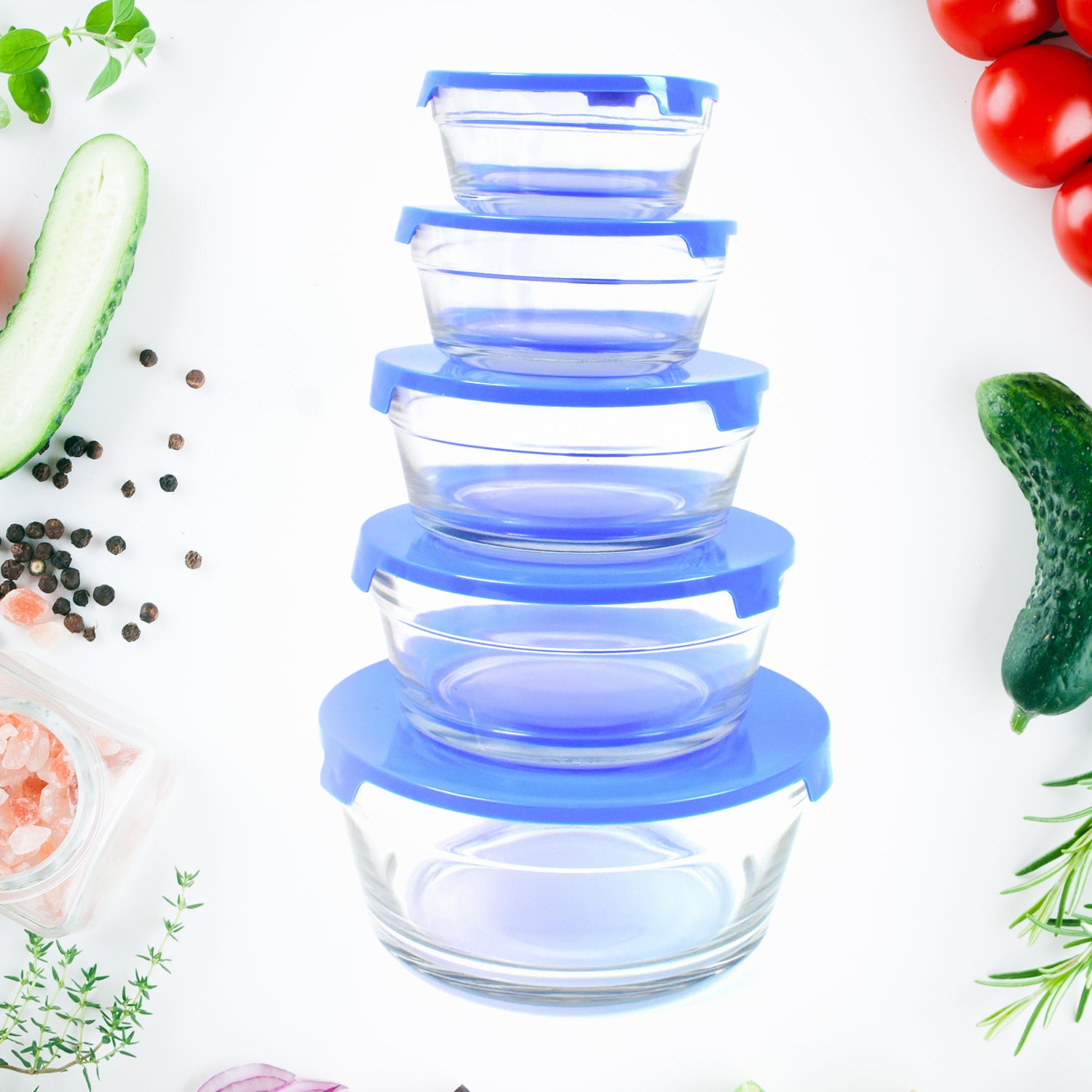 Modern Glass Bowl Set Mixing / Storage Bowls with Lids (5 Pcs Set) - Shivani Jaswal Modern Glass Bowl Set Mixing / Storage Bowls with Lids (5 Pcs Set)