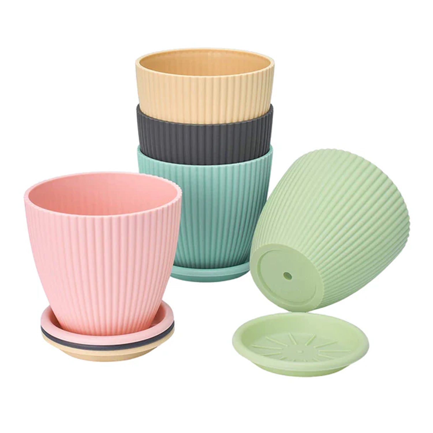 Round Plastic Flower Pot with Bottom Tray (5 Pcs Set / With Color Box) - Shivani Jaswal Round Plastic Flower Pot with Bottom Tray (5 Pcs Set / With Color Box)