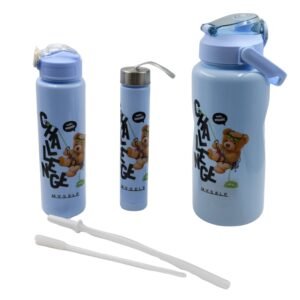 Plastic Water Bottle Set â€“ BPA-Free, Leak-Proof, Cartoon Design for Kids & Gym (3 Pc Set)