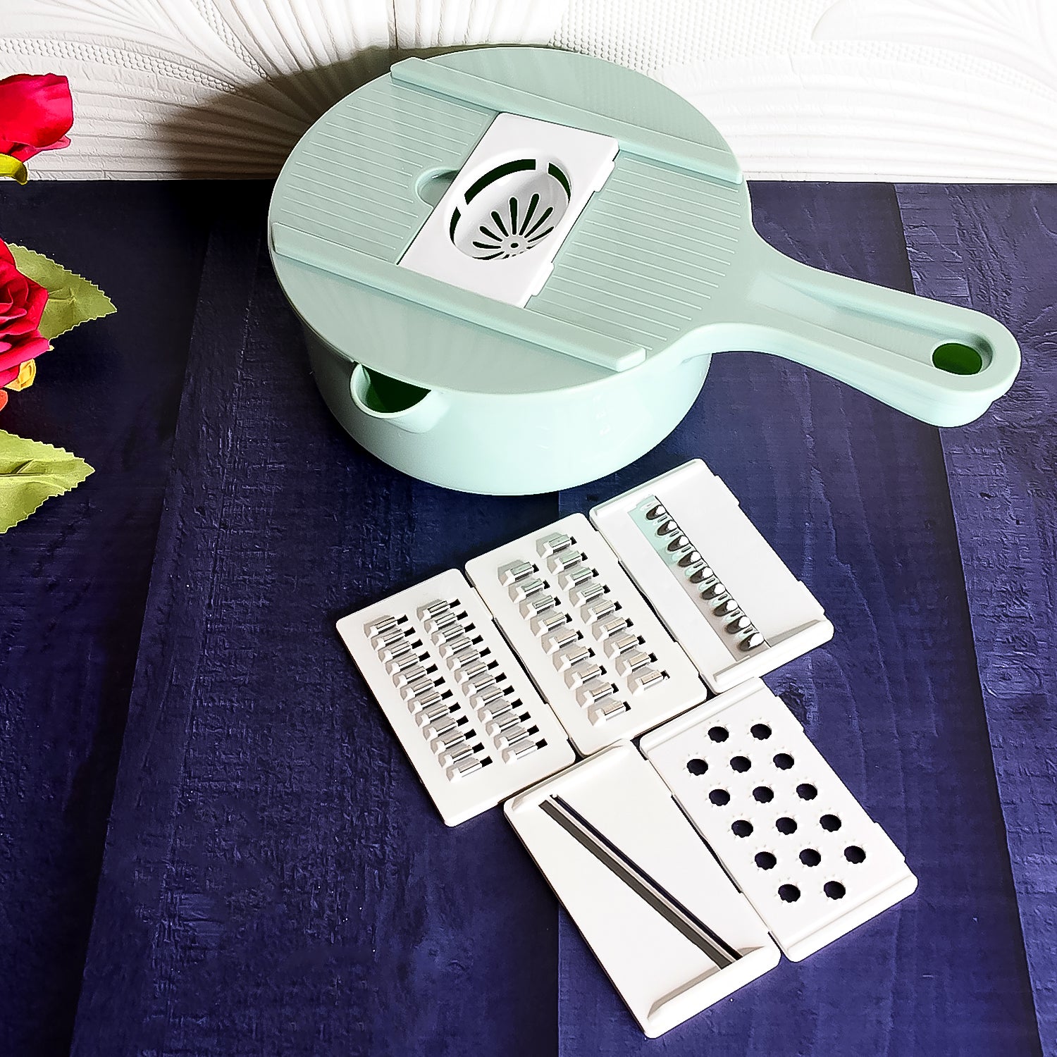 Vegetable Choppers with Drain Basket | 6 in 1 Vegetable Slicer Blades (1 Set) - Shivani Jaswal Vegetable Choppers with Drain Basket | 6 in 1 Vegetable Slicer Blades (1 Set)