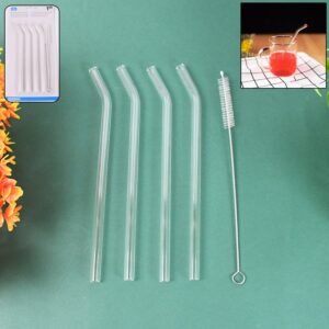 4 Pcs Reusable Glass Straws with 1 Cleaning Brushes