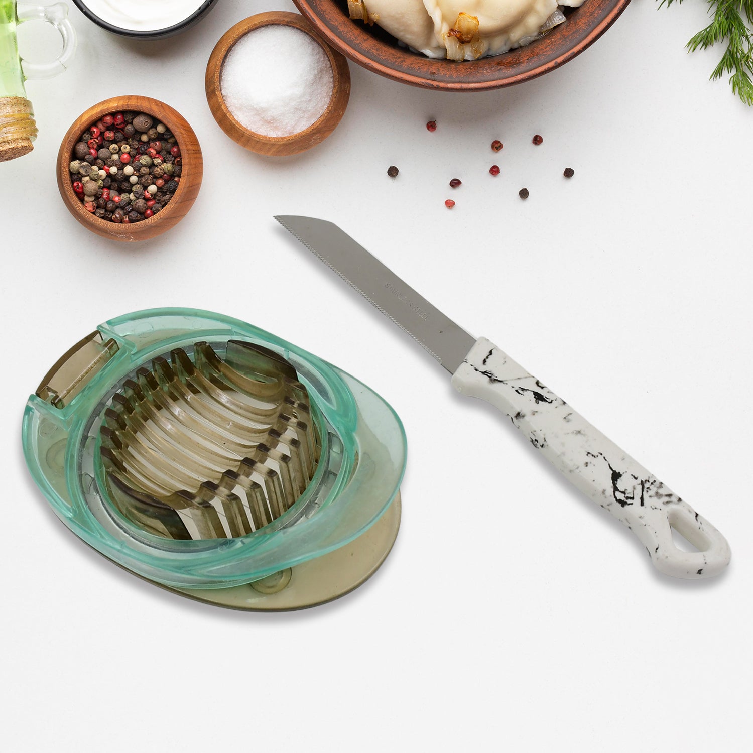 Stainless Steel, Egg Slicer & Knife (2 Pc Set) - Shivani Jaswal Stainless Steel, Egg Slicer & Knife (2 Pc Set)