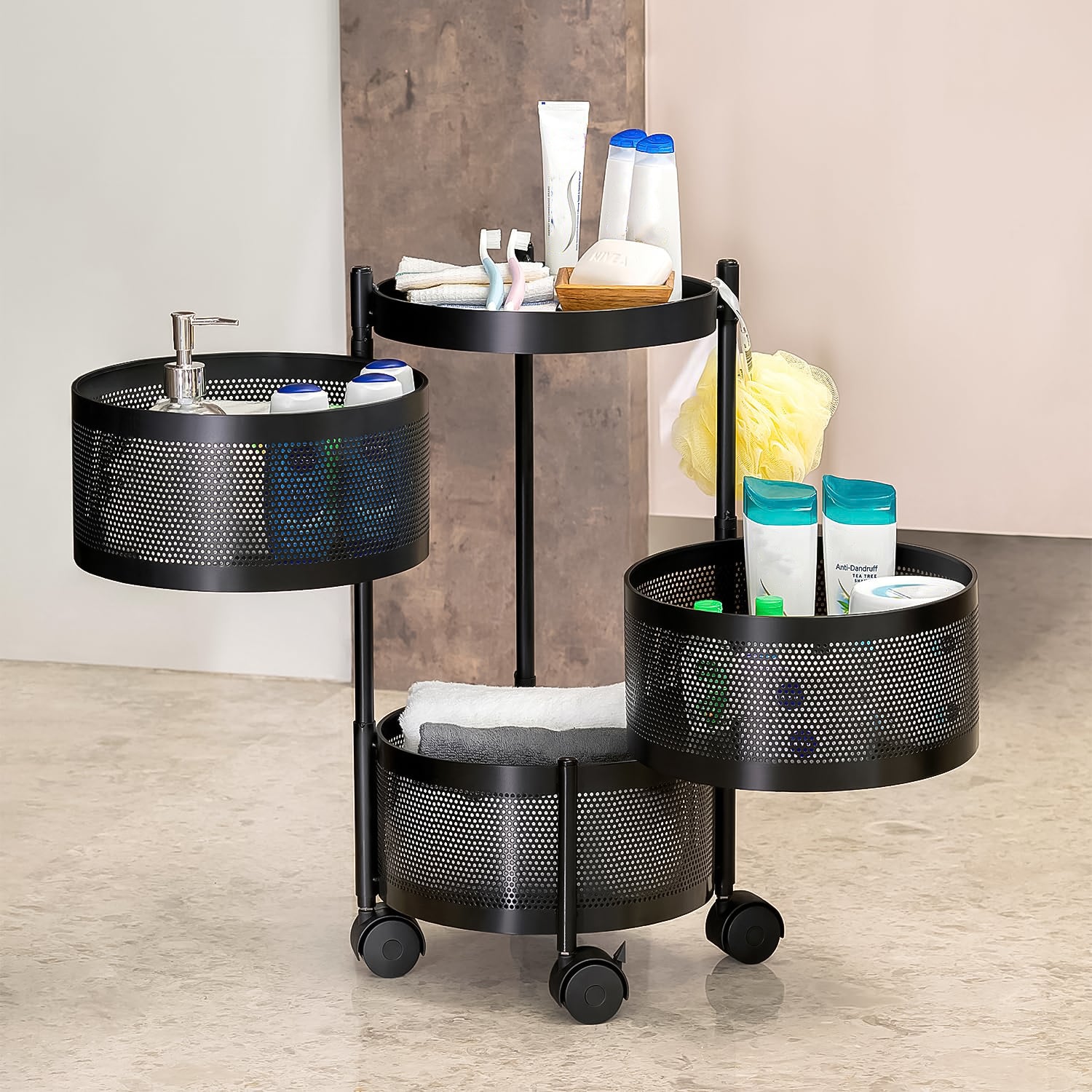 Metal Round High Quality Kitchen Trolley with Wheels (3 Layer / 1 Pc) - Shivani Jaswal Metal Round High Quality Kitchen Trolley with Wheels (3 Layer / 1 Pc)