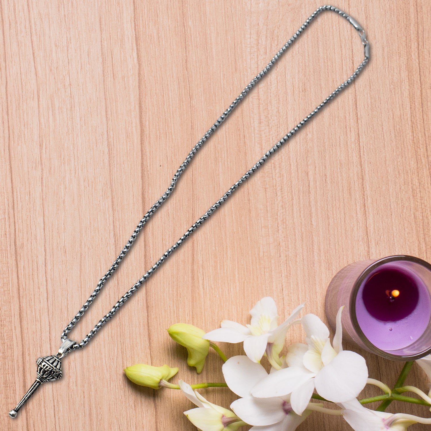 Silver Chain With Gada Pendant / Locket (1 Pc) - Shivani Jaswal Silver Chain With Gada Pendant / Locket (1 Pc)