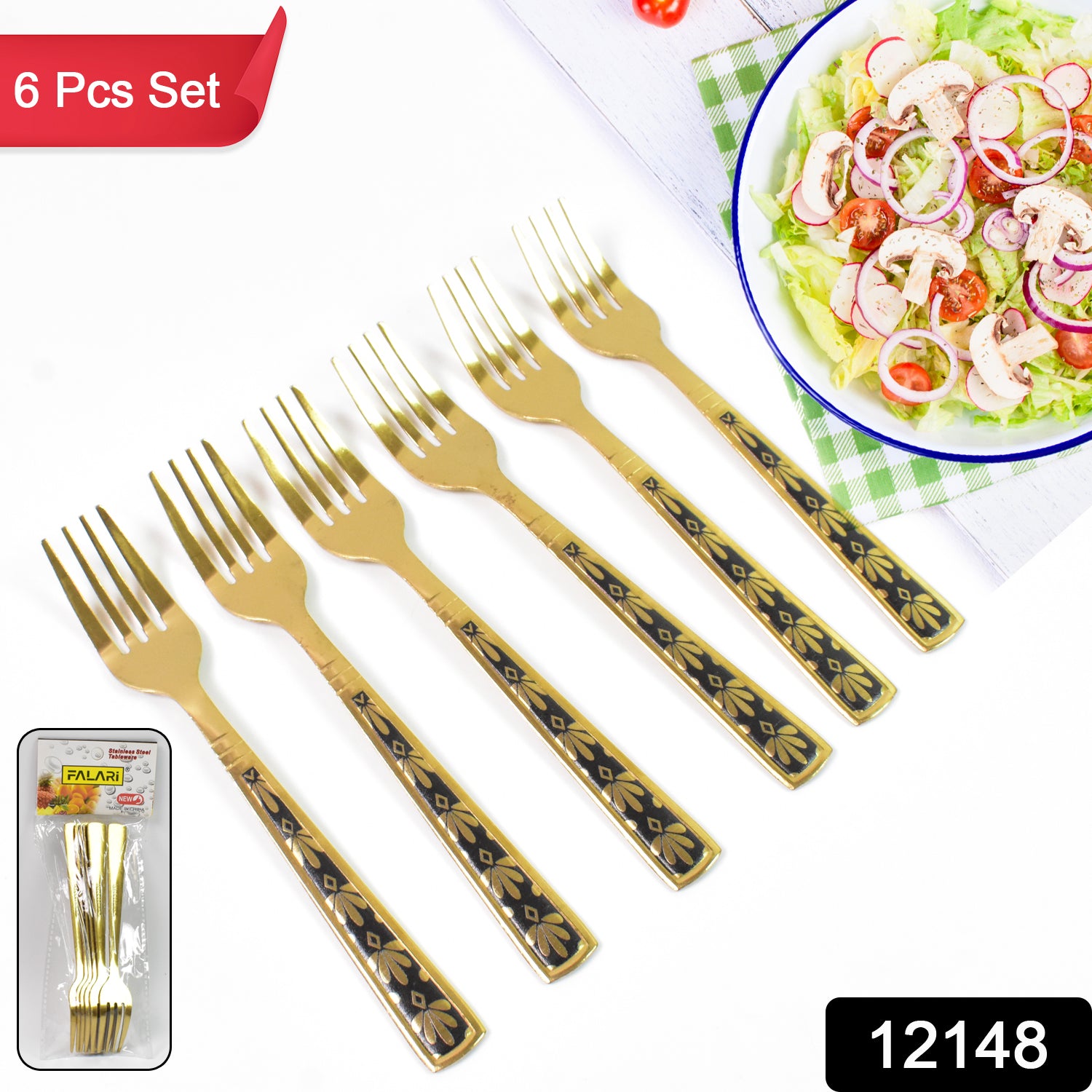 Stainless Steel Premium Fork Traditional Design Tablewar (6 Pcs Set / Golden) - Shivani Jaswal Stainless Steel Premium Fork Traditional Design Tablewar (6 Pcs Set / Golden)