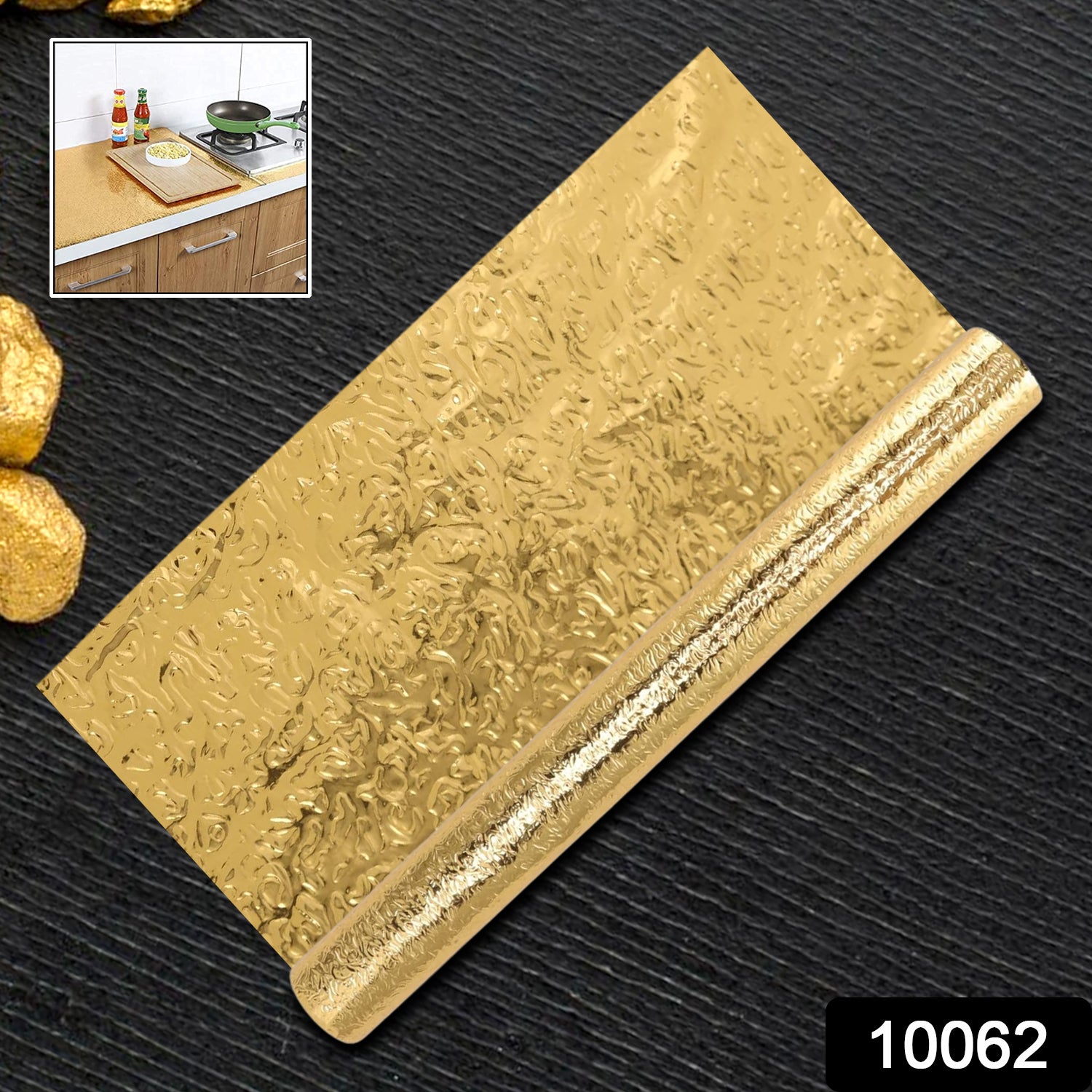 Oil Proof Sticker, Waterproof Self Adhesive Aluminum Foil Wallpaper (60 cm×200 Cm / Golden / 1 Pc) - Shivani Jaswal Oil Proof Sticker, Waterproof Self Adhesive Aluminum Foil Wallpaper (60 cm×200 Cm / Golden / 1 Pc)