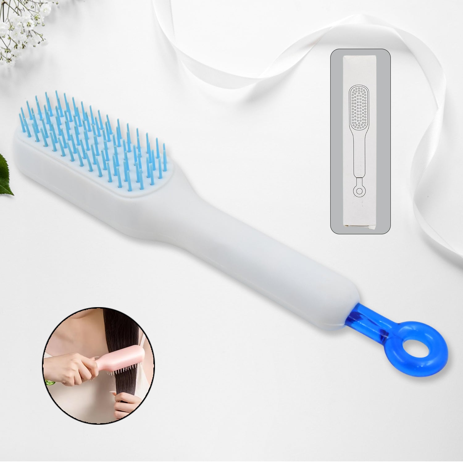 Self-Cleaning Hairbrush, Massage Comb (1 Pc / With Box), Hair accessories - Shivani Jaswal Self-Cleaning Hairbrush, Massage Comb (1 Pc / With Box), Hair accessories