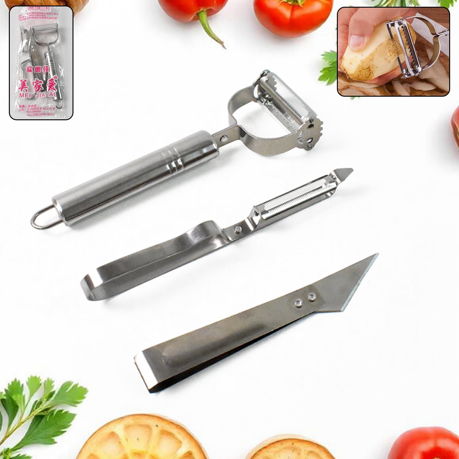 3 In 1 Stainless Steel Vegetable and Fruit Peeler Set (3 Pcs Set) - Shivani Jaswal 3 In 1 Stainless Steel Vegetable and Fruit Peeler Set (3 Pcs Set)